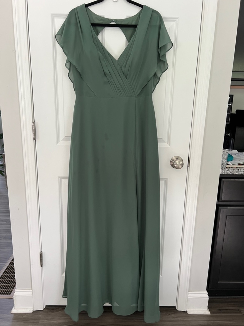 Azazie Sage Green Flutter Sleeve Maxi Dress